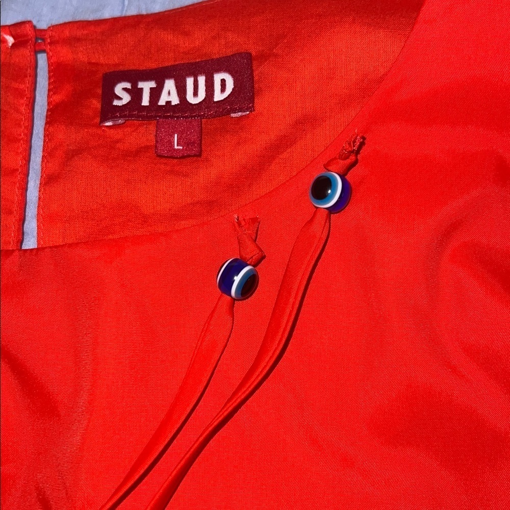 Staud Prato Recycled Nylon Short Puff Sleeve Crop Top Tomato Red Size large - Picture 3 of 8
